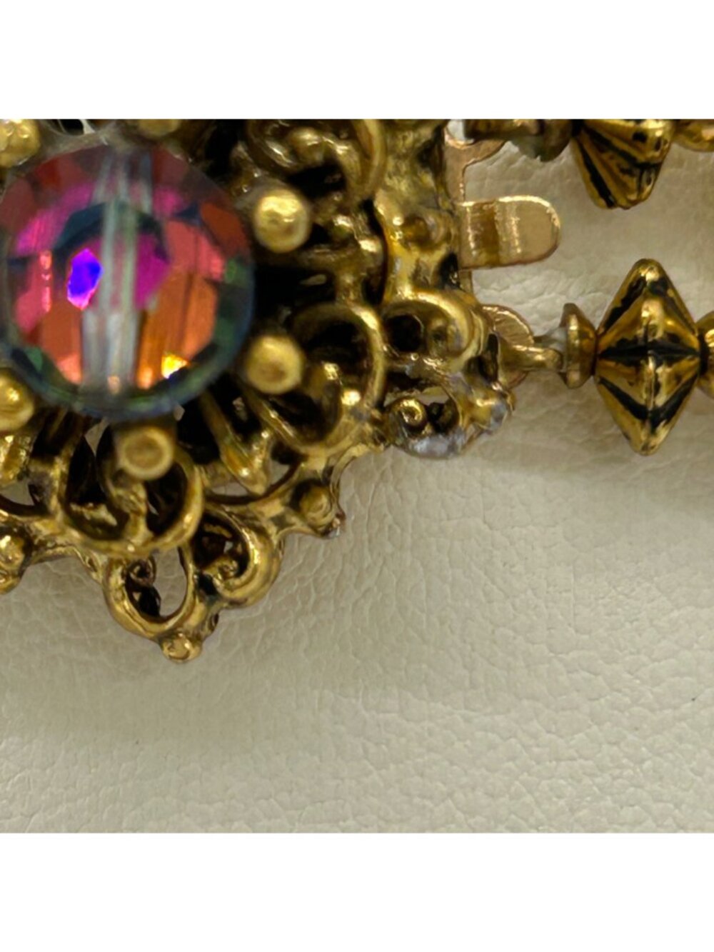 Vintage 1950s Double Strand Gold Rosette Aurora Borealis AB Crystal Bracelet - Picture 2 of 11